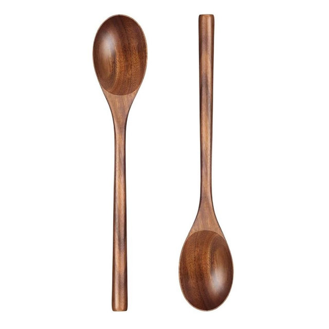 HANSGO 2PCS Wooden Cooking Spoons, Wooden Kitchen Utensil Large Wood Spoon for Cooking Serving Mixing