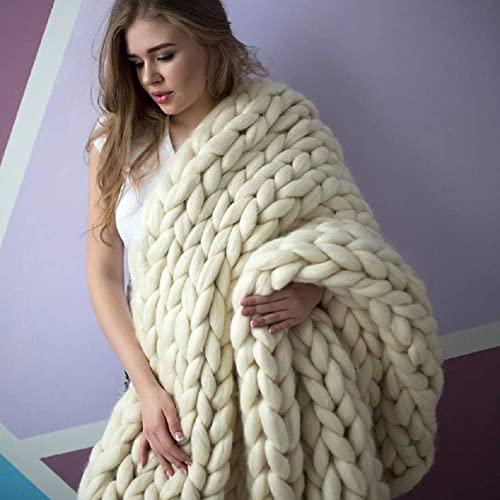 VIYEAR Chunky Knit Blanket Soft Handmade Knitting Throw Bedroom Sofa Decor Super Large Ivory White 40"¡Á40