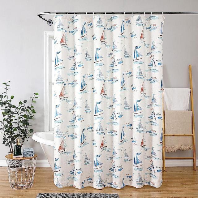 Regal Home Collections Ahoy Shower Curtain 70W x 72L - Water-Repellant Heavyweight Fabric Shower Curtains for Bathroom - Sailboat Print Shower Curtain (Blue)