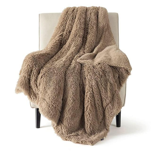 BEDSURE Soft Faux Fur Blankets Twin Size Taupe - Fuzzy Fluffy Cozy Furry Warm Comfy Shag Thick Sherpa Shaggy Twin Blankets for Bed, Sofa, Couch, 60x80 inches