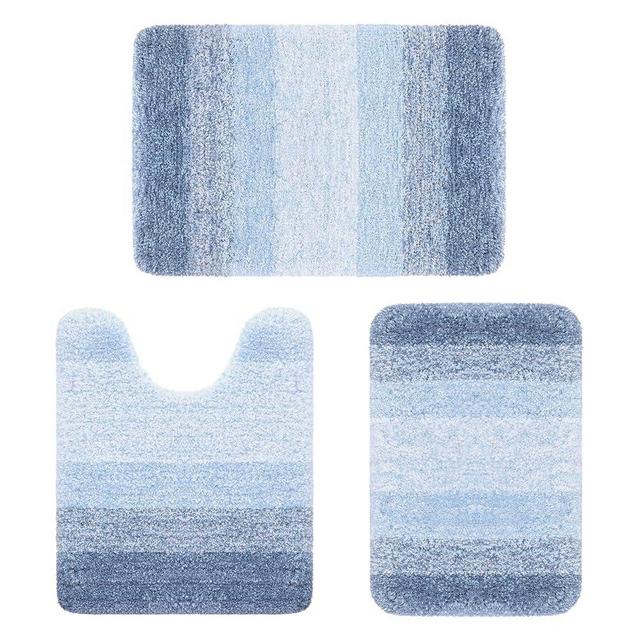 Arotive Microfiber Bathroom Rugs 3 Pieces, Bath Rugs Size 24x16 2 Pieces, and 1 Piece Contour Rug 24x20 in Light Blue, 3 Item Bundle
