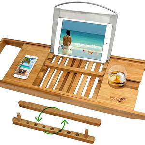 Nature Gear - UPGRADED 2019 Bamboo Premium Luxury Bath Caddy - Holds Any Book, Magazine, Tablet or Smartphone - Bathtub Tray with Extending Arms