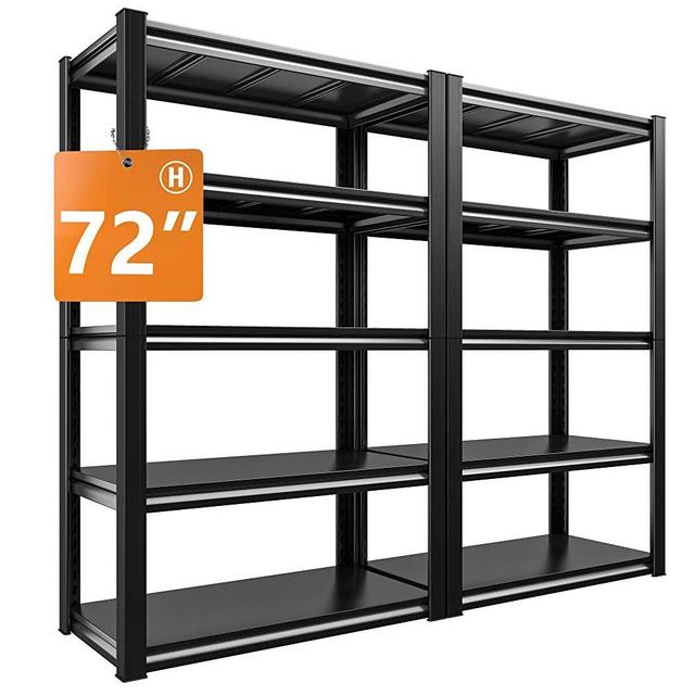 Raybee 2 Pack Garage Shelving Heavy Duty Garage Storage Shelves Adjustable 5 Tier Storage Shelving Metal Garage Storage Rack for Warehouse Pantry Kitchen, 31.5" W x 16.5" D x 72" H Black