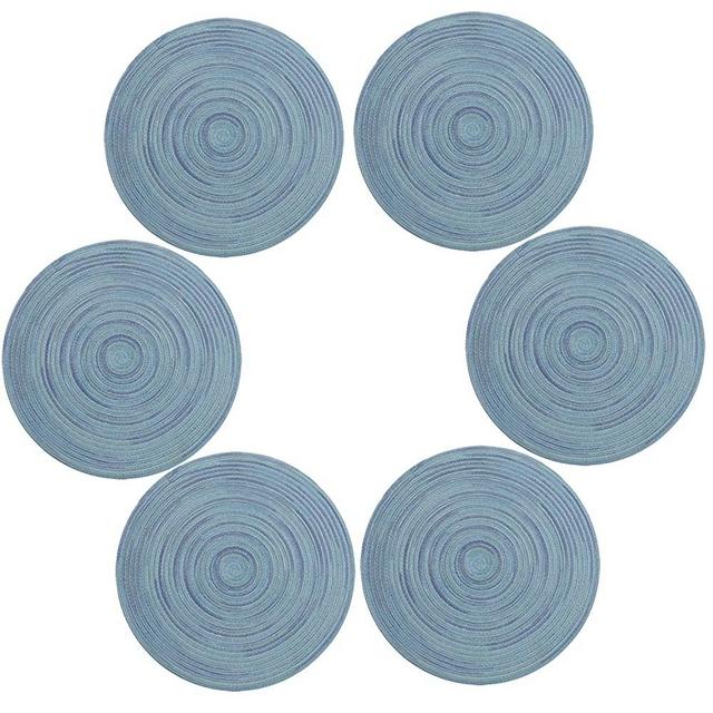 Topotdor Round Placemats Heat-Resistant Stain Resistant Anti-Skid Washable Polyproplene Table Mats Placemats (Colorful Blue, Set of 6)