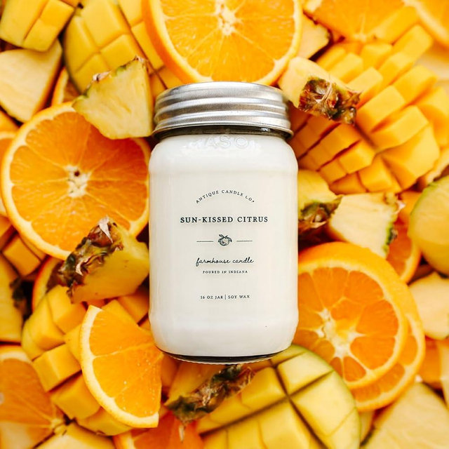 Antique Candle Co.® 16 Ounce Soy Wax Candle, 80 Hour Burn Time, Cotton Wick, Mason Jar Candle (Sun Kissed Citrus)