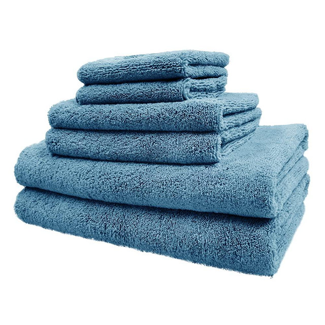 Polyte Oversize, 60 x 30 in, Quick Dry Lint Free Microfiber Bath Towel Set, 6 Piece (Blue)