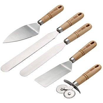 Cake Boss Wooden Tools and Gadgets 5-Piece Stainless Steel Decorate and Serve Set