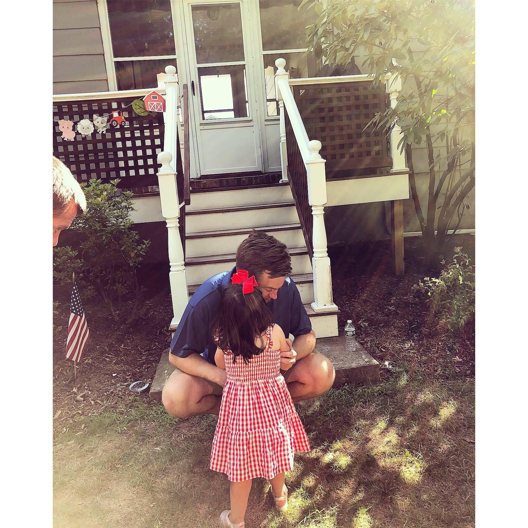 Chris and his God-daughter/niece Caroline, our flower girl, at her 2nd Birthday Party! August 2020