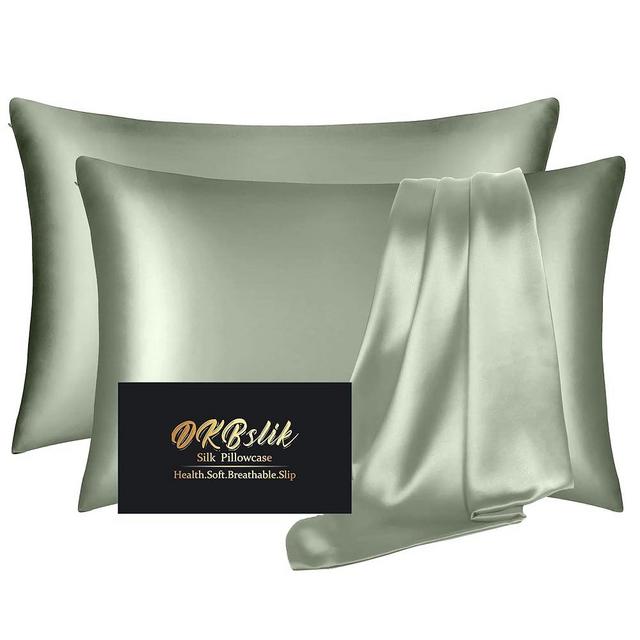 Silk Pillowcase 2 Pack, Mulberry Silk Pillow Cases Queen Size Set of 2, Anti Acne Silk Pillowcase for Hair and Skin, Natural Silk Satin Pillowcases Gifts for Women Men 2 Pack with Zipper, Sage Green