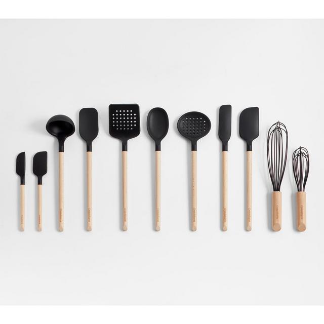 Crate & Barrel Black Silicone and Wood Utensils, Set of 11