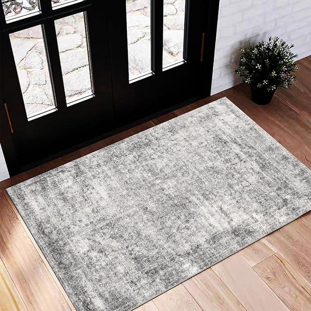 CHAMPLANT Area Rug 2x3 Washable Rug Door Mat Vintage Distressed Rug Doormat Indoor Entrance Traditional Thin Rug Floral Print Non Slip Carpet for Kitchen Bathroom Bedroom Living Room
