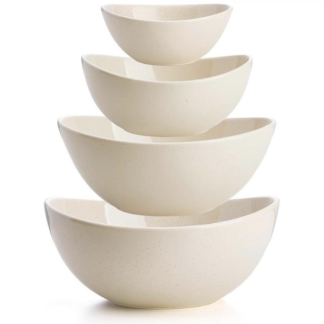 Sweese Porcelain Serving Bowls Set for Entertaining, Multipurpose 10-18-28-42oz, Beige