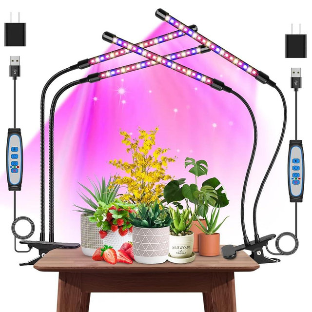Garpsen Grow Lights for Indoor Plants, 2PCS 2 Heads Full Spectrum Led Grow Lights for Seed Starting, 80 LEDs Plant Grow Light, with Auto ON/Off 6/12/16H Timer, 5 Dimmable Levels (460nm/660nm/3000K)