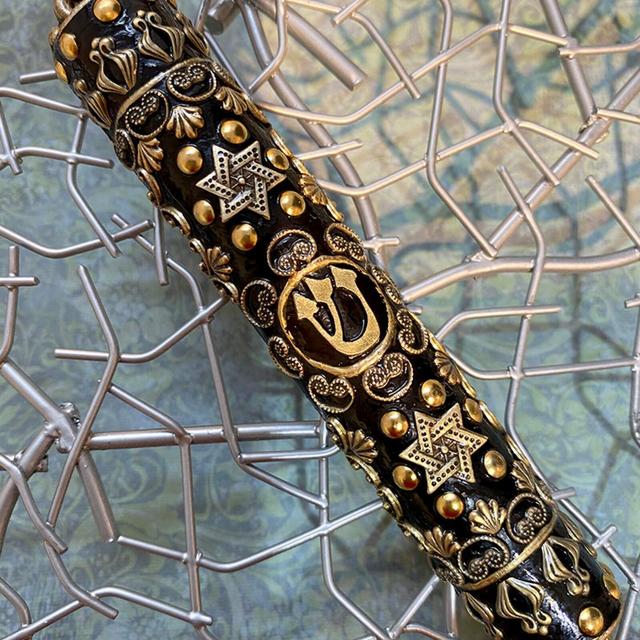 Black and Gold Star of David Mezuzah. Unique Handmade Jewish Home Decor. Perfect Bat Mitzvah or Birthday Gift