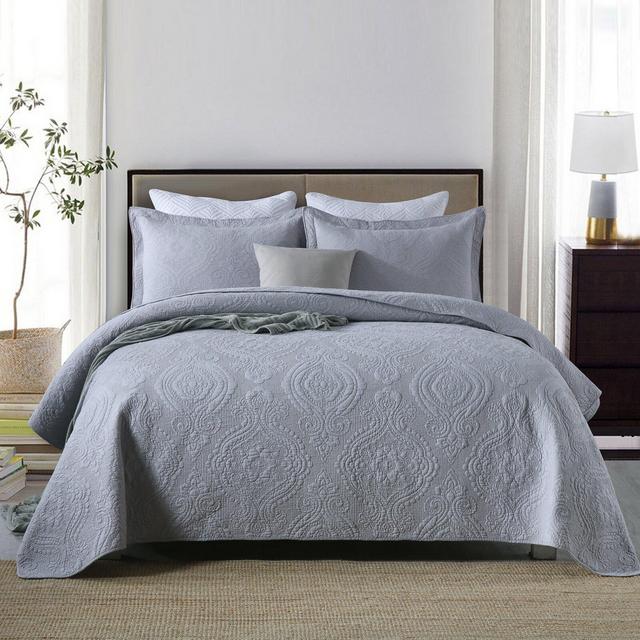 Girouard Gray Standard Cotton Reversible 3 Piece Quilt Set
