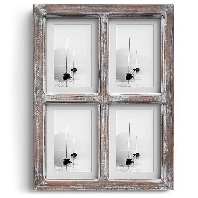 Barnyard Designs Rustic Multi Picture Window Pane Frame, Distressed Wood Frame for Multiple Photos, Family Photo Collage Board, Farmhouse Wall Decor, Brown, 16" x 12"