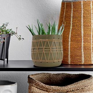 Stoneware Planter with Woven Design