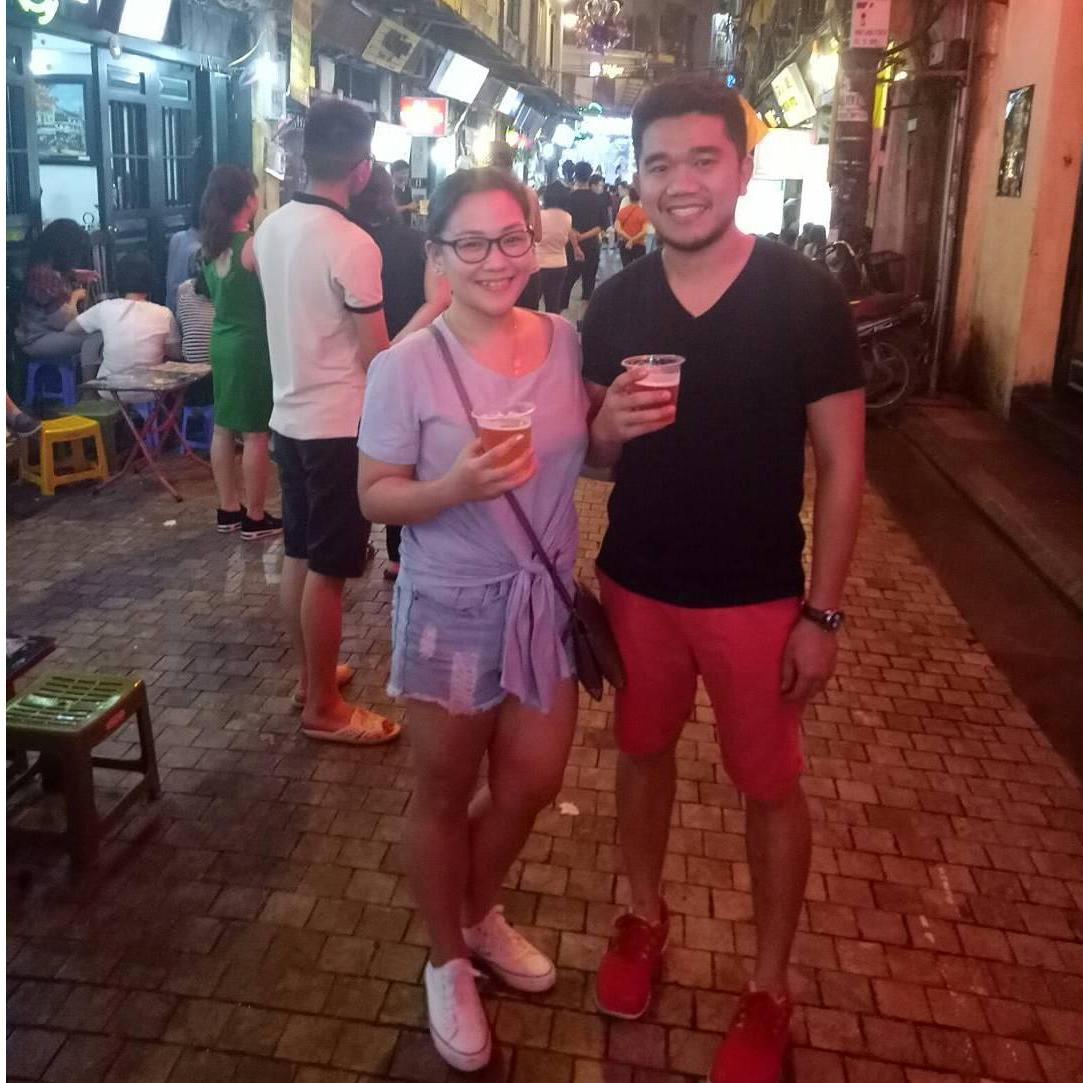 Enjoying a cold one in Beer street in Hanoi!