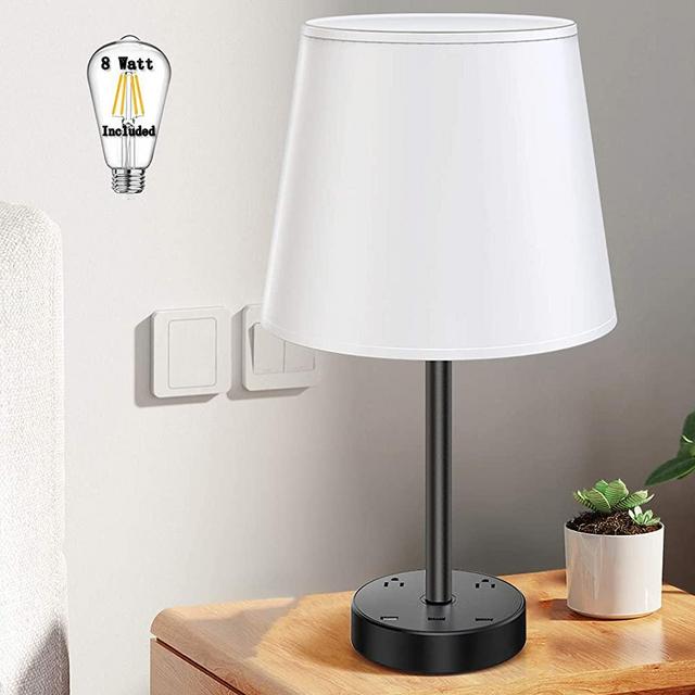 Touch Control Table Lamp - Touch Lamp with USB Ports and Outlets, 3 Way Dimmable USB Bedside Desk Lamp, Nightstand Lamps for Bedrooms Living Room Office & Bedroom Décor