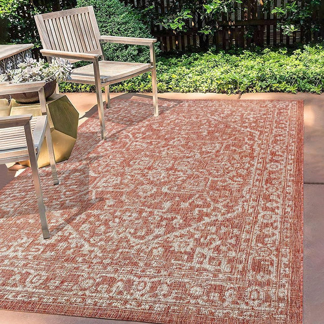 JONATHAN Y SMB104A-3 Malta Bohemian Medallion Textured Weave Indoor Outdoor -Area Rug, Coastal, Traditional, Transitional Easy-Cleaning,Bedroom,Kitchen,Backyard,Patio,Non Shedding, Red/Taupe, 3 X 5