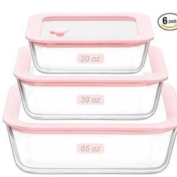 Square Pink 3 pack - Urban Green Glass Food Container Set with Silicone Glass Lid,