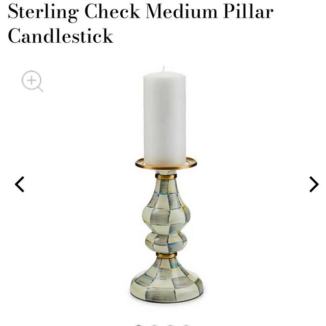 Mackenzie Childs Sterling Check Medium Pillar Candlestick