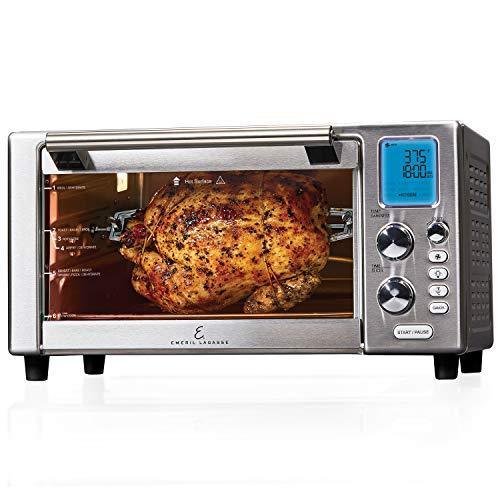 Emeril Lagasse Power Air Fryer 360 Standard sized with Accessory Pack Better Than Convection Ovens Replaces a Hot Air Fryer Oven, Toaster Oven, Rotisserie, Bake, Broil, Slow Cook, Pizza, Dehydrator & More. Emeril Cookbook. Stainless Steel. (15.1” x 19.3” x 10.4” with Accessory Pack)