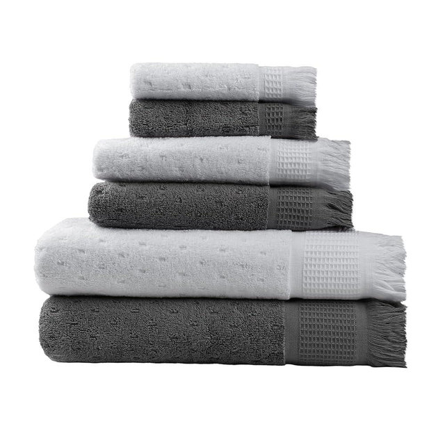 SOFE H&L | NADIAS Luxury Turkish Cotton Towel Set of 6 (2 Bath Towels 2 Hand Towels 2 Wash Cloths) White & Gray | Light, Premium, Soft, Durable, Absorbent - Hotel Quality Towel Set for Bathroom