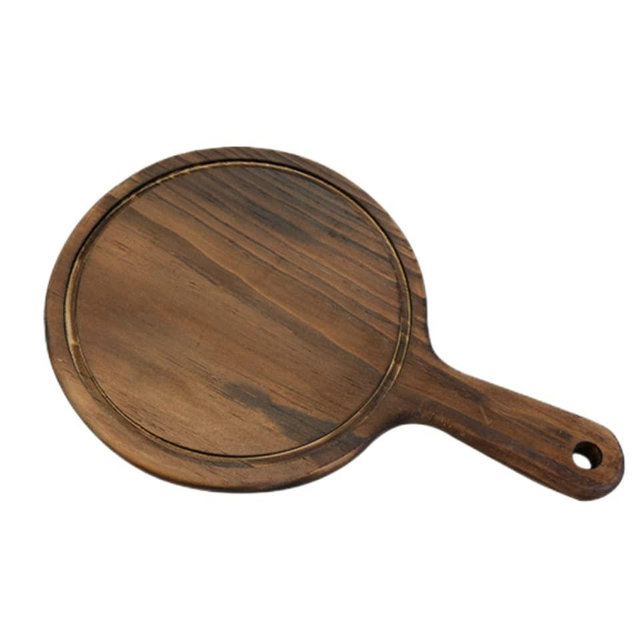 Serving Board Round Tray Barbecue Western Food Cheese Steak Plate Handle Pizza Plate Bread Dessert Tray Serving Trays(8inch)