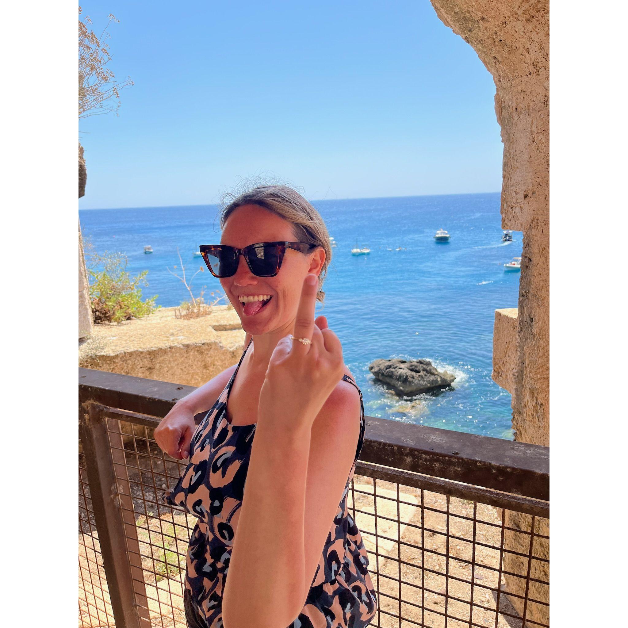 Celebrating our engagement wandering around La Mola Fort in Menorca