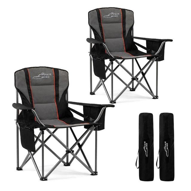 FAIR WIND Oversized Fully Padded Camping Chair with Lumbar Support, Heavy Duty Quad Fold Arm Chair with Cooler Bag - Support 450 LBS, 2 Pack