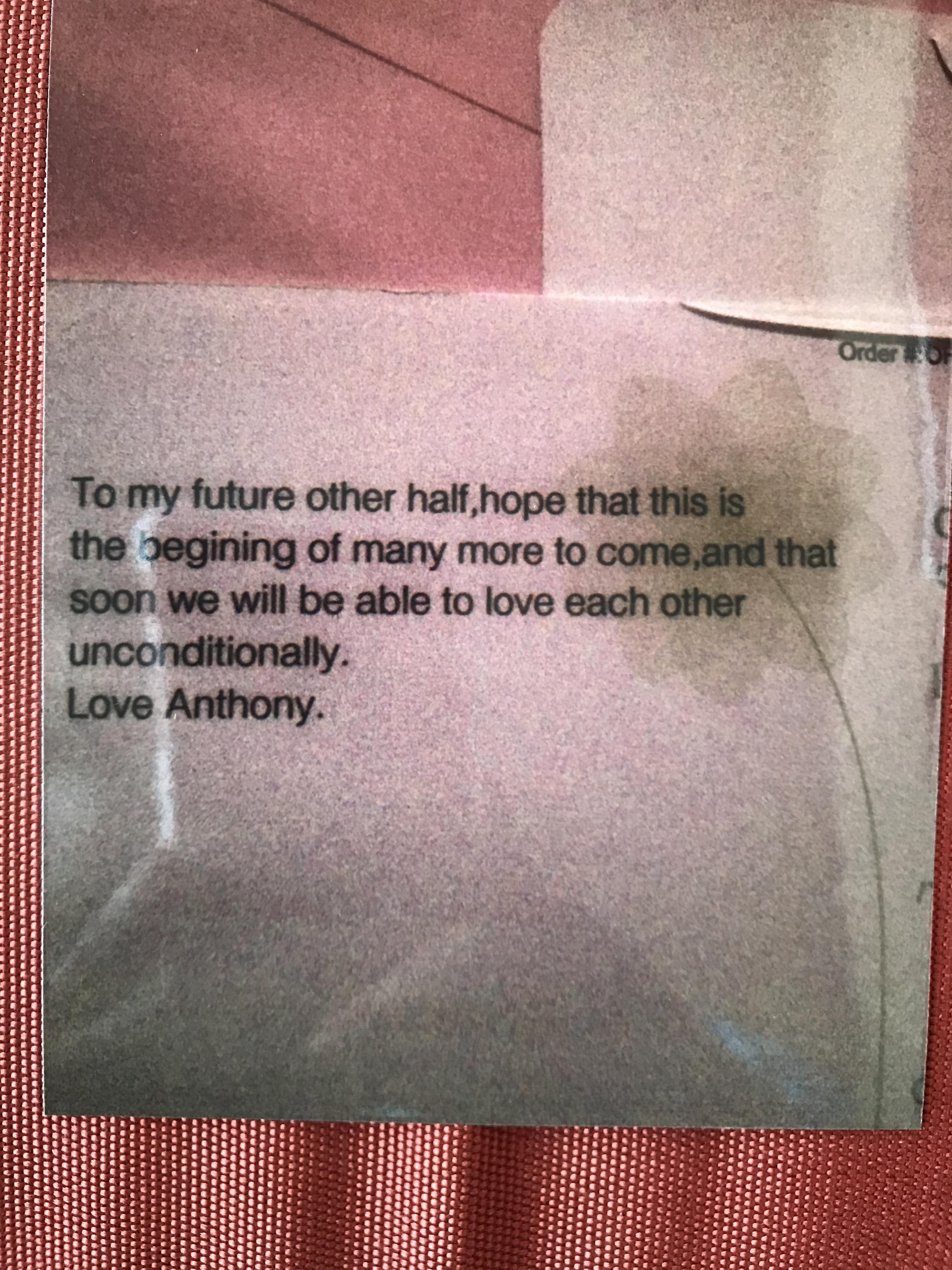 February 2011, his first love note to me.