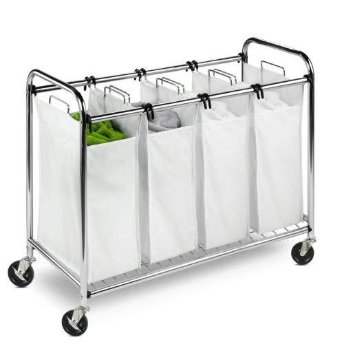 Honey-Can-Do Heavy Duty Quad Rolling Laundry Sorter Hamper, Chrome/White