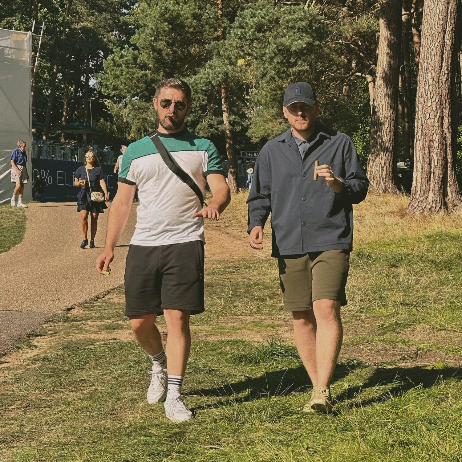 Nick & Jake smoking a Cuban at Wentworth Golf Club. Nick is trying to be cool, Jake is trying to walk.