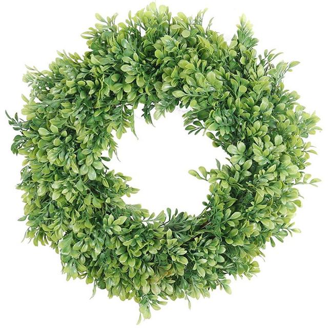 Pauwer Artificial Green Leaves Wreath 18" Boxwood Door Wreath Spring Green Wreath for Front Door Wedding Window Wall Decor (18" Boxwood)