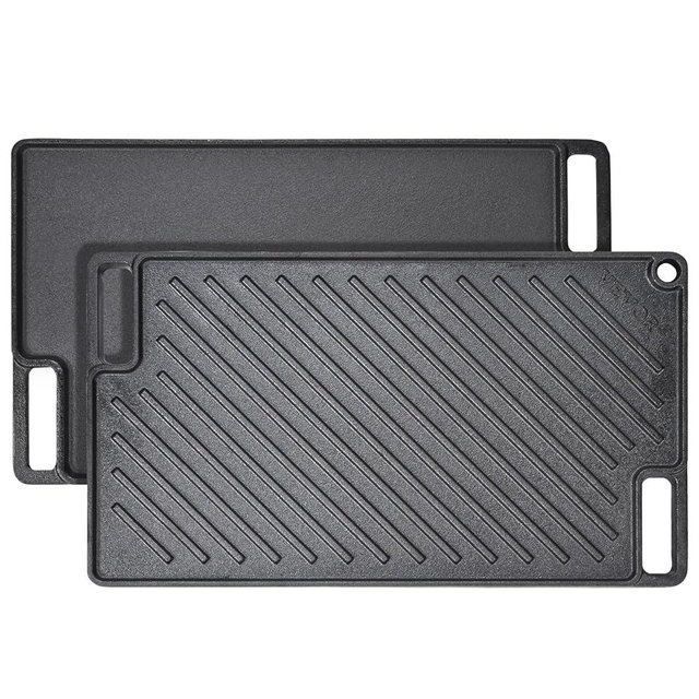 VEVOR Reversible Grill/Griddle, 17x10'' Pre-Seasoned Cast Iron Griddle, Rectangular Double Burner Griddle Pan, Non-Stick Family Pan Cookware with Handles, Flat Top Plate for BBQ, Gas Grill, Black