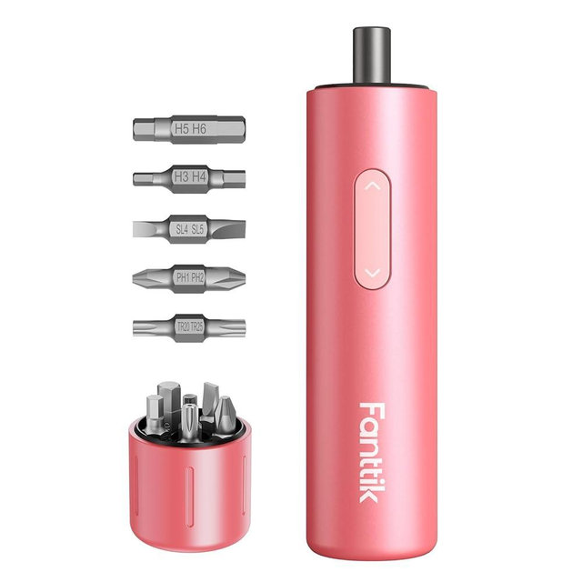 Fanttik S1 Capsule Cordless Screwdriver, Electric Screwdriver, Max 5 N.m, 320 RPM Motor, 5 Pcs Double-Ended Bits, Compact Design, LED Light, 1/4''Hex, Idea Tool for Furniture, Appliances-Pink