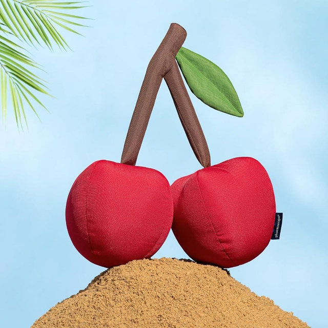 Phantoscope Fruit Outdoor Shaped Pillow Series Cherry Shaped Waterproof Outdoor Throw Pillow with Leather Decorative, Cushions for Fun Home Decor for Patio, Pool, Red, 15 x 6.5 inches