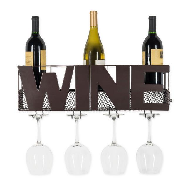 Danya B.™ Wine Bottle and Long Stem Glass Rack Wall Art in Brown