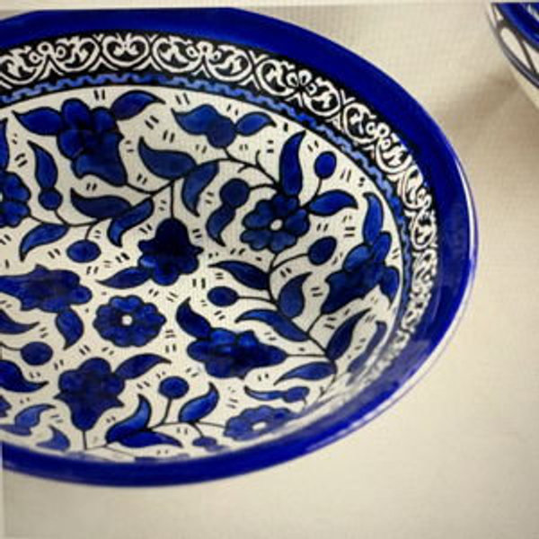 Dishes (Low Bowl) | Medium & Large – Hand-Painted Palestinian Ceramic | Multicolor & Navy - Medium - 16.5cm | 6.5" / Navy