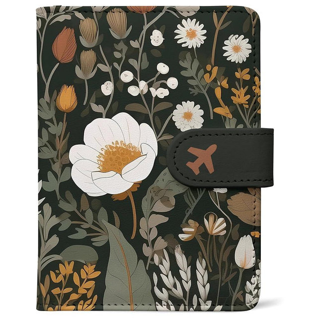 Passport Holder, Travel Wallet Cover with Pen Loop | Cute RFID Blocking Leather Case with Magnetic Closure for Travel Essentials-flower