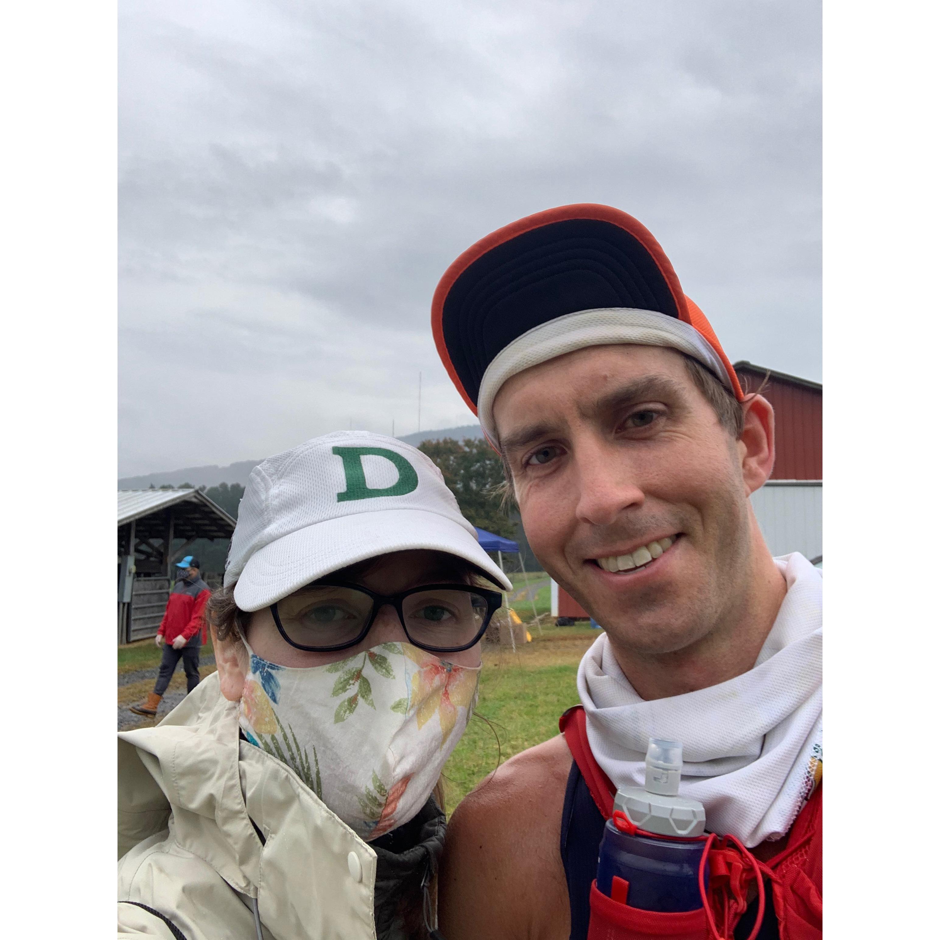 Halfway through Ryan's first 50-mile race in October 2020. Yes, he is crazy!