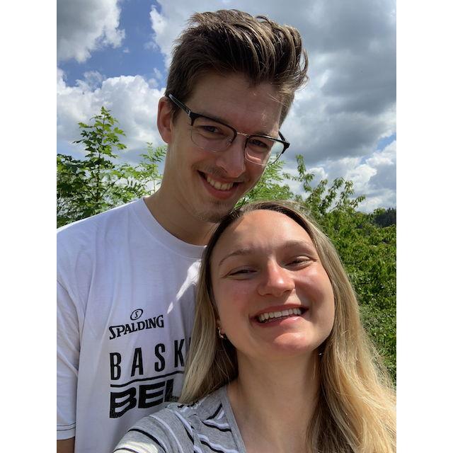 Our first trip out of Belgium in 2020 -- right across the border to Monschau, Germany! 

This was our first photo together, Sander was 25 and Delaney was 22.