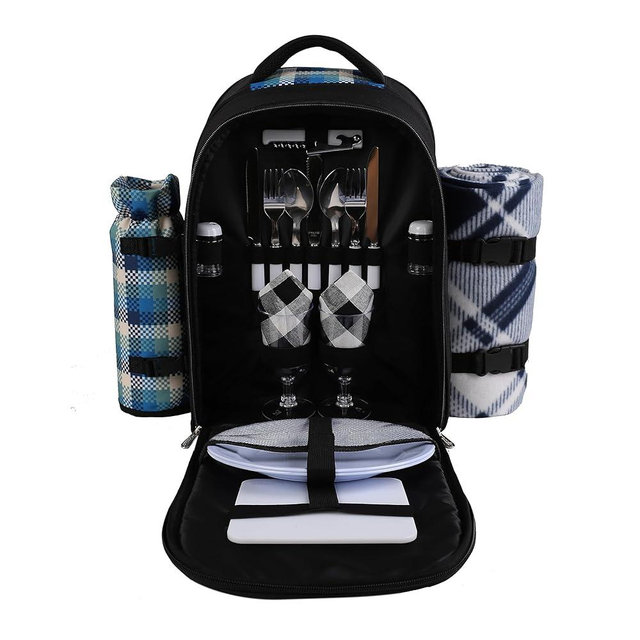 apollo walker Picnic Backpack Bag for 2 Person with Cooler Compartment, Detachable Bottle/Wine Holder, Fleece Blanket, Plates and Cutlery Set