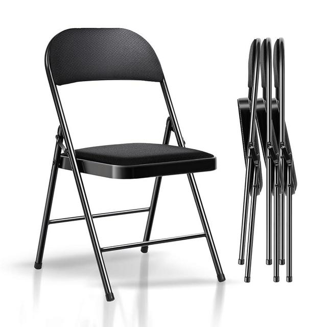 Fenbeli Folding Chairs with Cushion 4 Pack - Black Fabric Padded Folding Chair with Steel Frame for Events Office Wedding Party, 450 Pound Capacity (Black, Set of 4)