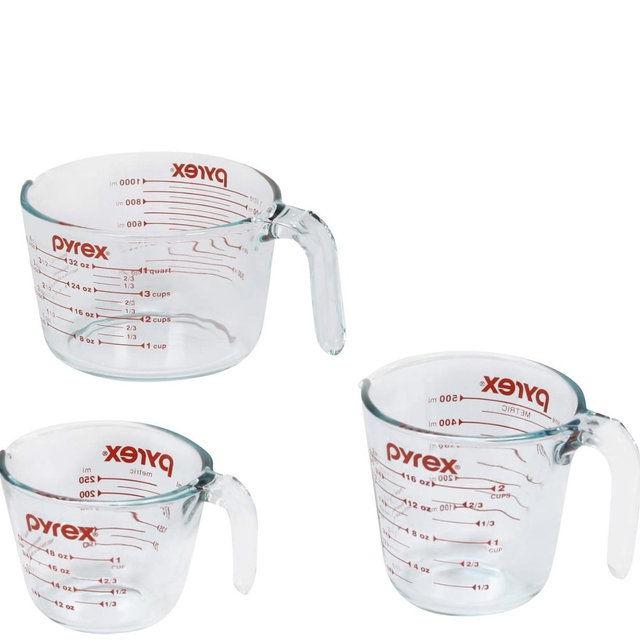 Pyrex Essentials (3-Pack) Glass Measuring Cups Set, (1, 2 & 4 Cup) Measuring Cups For Prepping, Baking and Cooking, Preheated Oven, Dishwasher, Freezer, and Microwave Safe