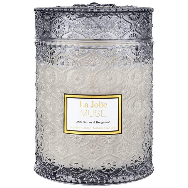 LA JOLIE MUSE Dark Berries & Bergamot Scented Candle, Large Glass Jar Candle, Candle Gift,100% Natural Soy Candle for Home, 90 Hours Long Burning, 19.4 Oz