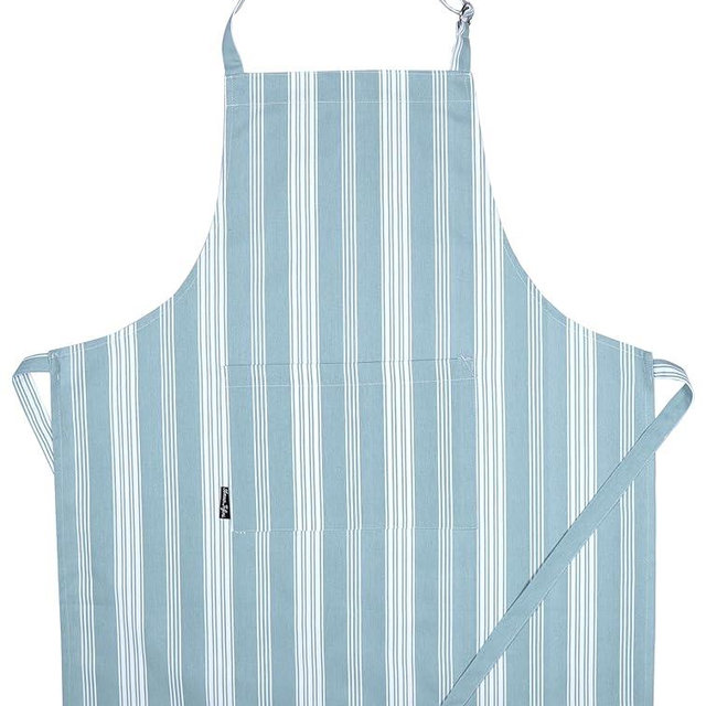 AMOUR INFINI Cotton Striped Aprons for Women with Pockets - Adjustable Strap and Waist Ties Printed Apron for Baking, Cooking, Gardening (27.5 x 33 Inches - Dove Blue)