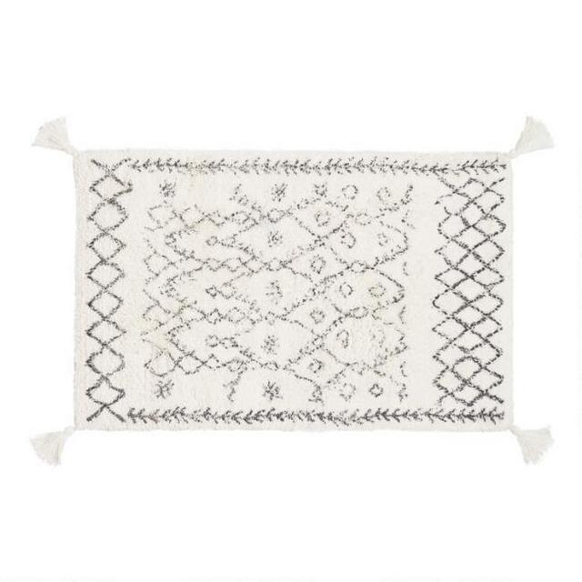 Oversized Ivory and Black Moroccan Tassel Bath Mat