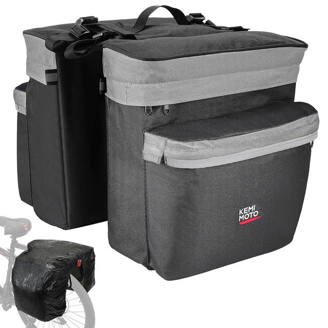 KEMIMOTO Bike Bag Bicycle Panniers Rear Rack Bag, 34L Large Capacity Water Resistant Bicycle Trunk Bag, Bike Saddle Bag for Grocery Shopping, Support for Width Less Than 6 inches Bike Rack, Grey